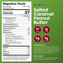 WiO SmartFoods Peanut Butter Salted Caramel label closeup showing sugar-free, natural ingredients