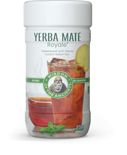 Wisdom of the Ancients Yerba Mate Royale Tea instant powder shown for iced tea use