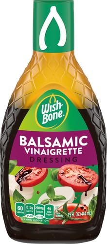 Closeup of Wish-Bone Balsamic Vinaigrette ingredients with balsamic and herbs