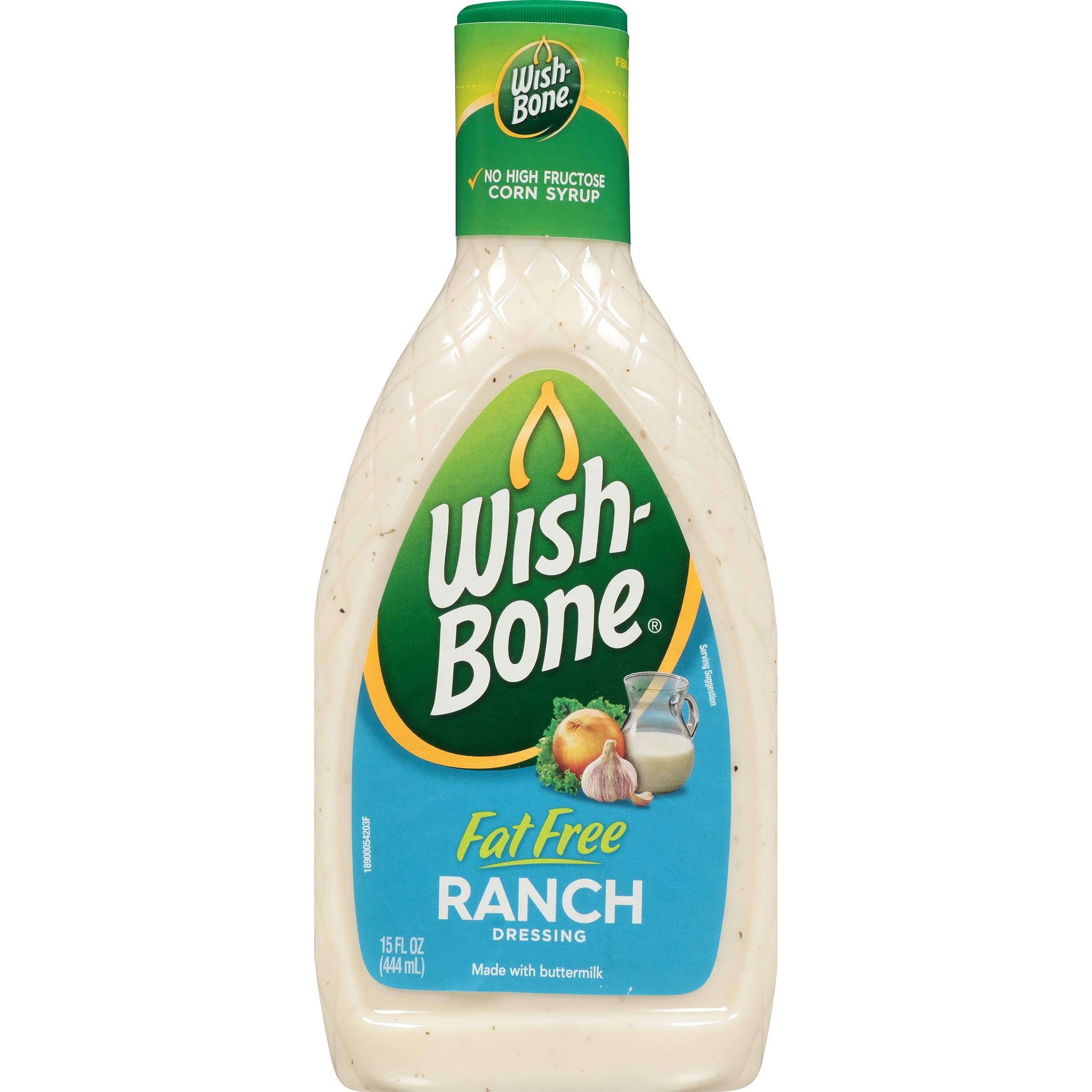 Wish-Bone Fat Free Ranch Dressing bottle front showing zero fat per serving