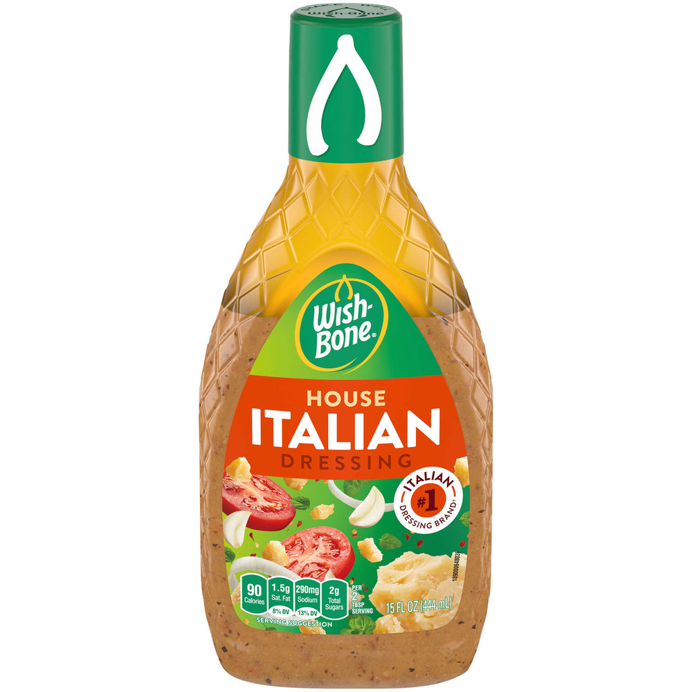 Wish-Bone House Italian Dressing bottle front with bold flavor for salads