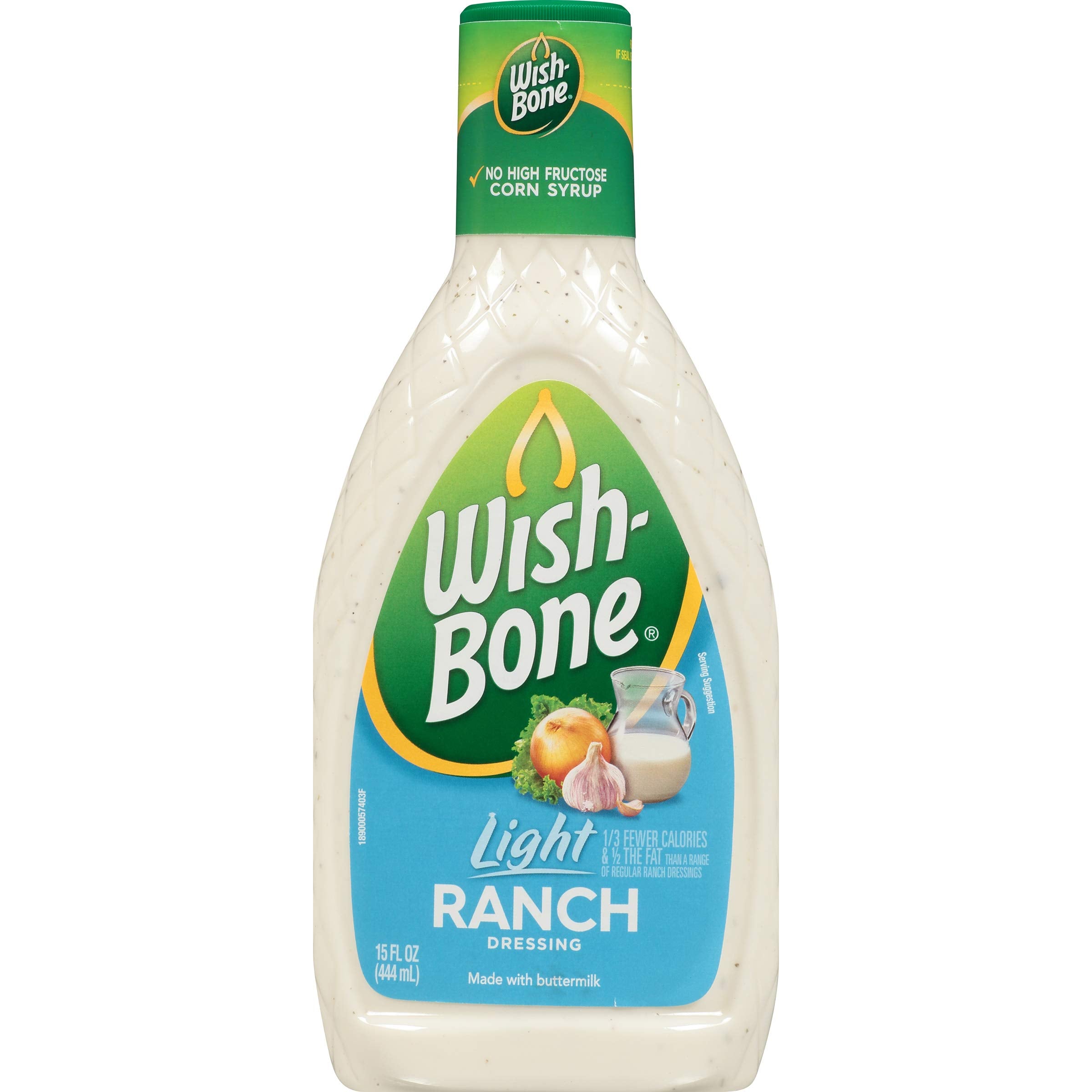 Wish-Bone Light Ranch dressing bottle 15 oz for easy, measured servings on salads.