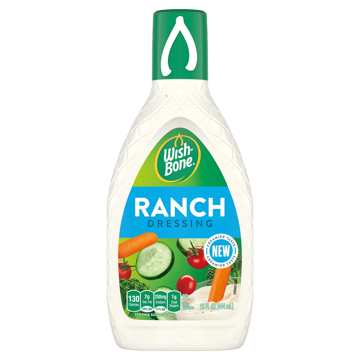 Wish-Bone Ranch Dressing bottle shows convenient 15 oz packaging for easy meals.