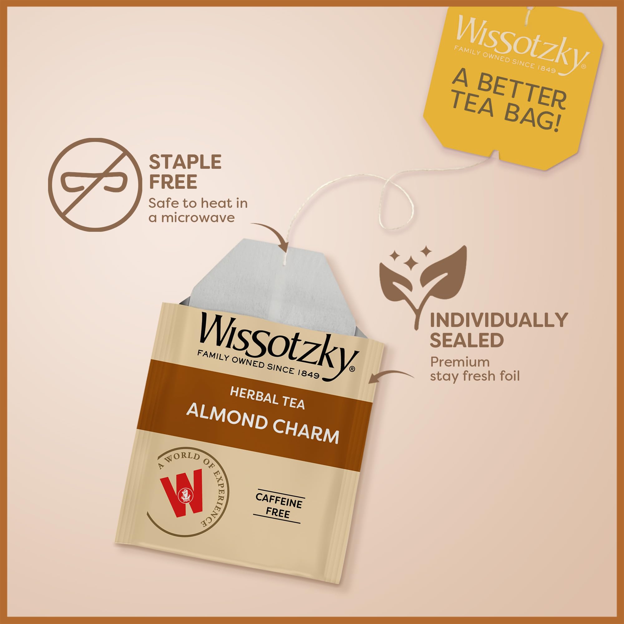 Wissotzky Almond Charm tea served iced delivers refreshing almond notes.
