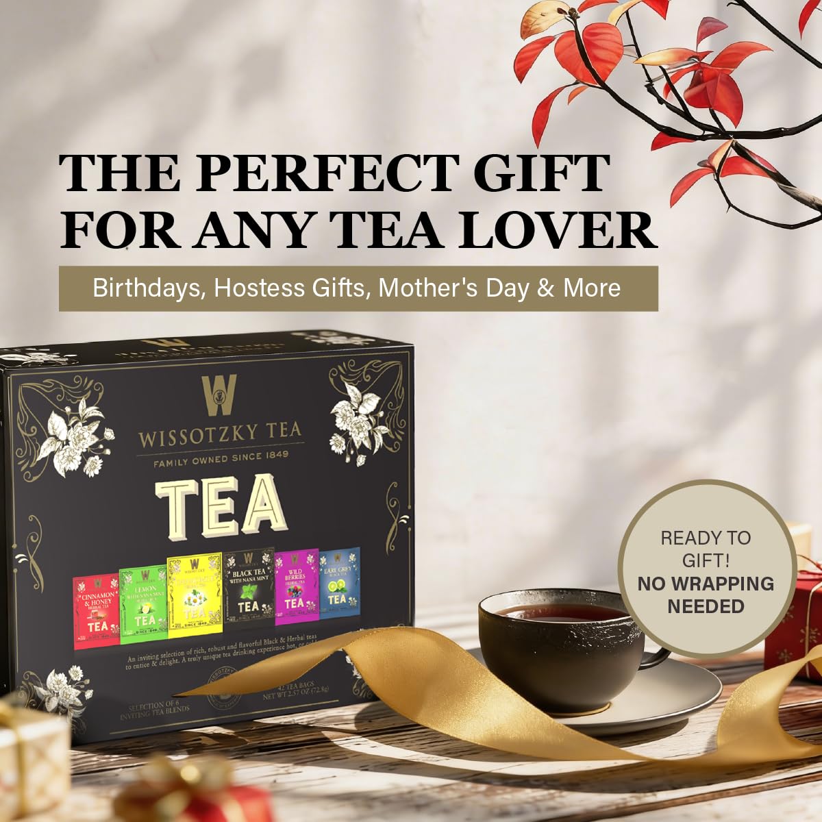 Wissotzky tea chest with 42 individually wrapped bags for convenient everyday use
