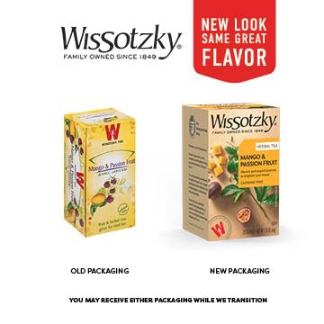 Wissotzky Mango & Passion Fruit tea with citrus garnish evokes tropical ritual