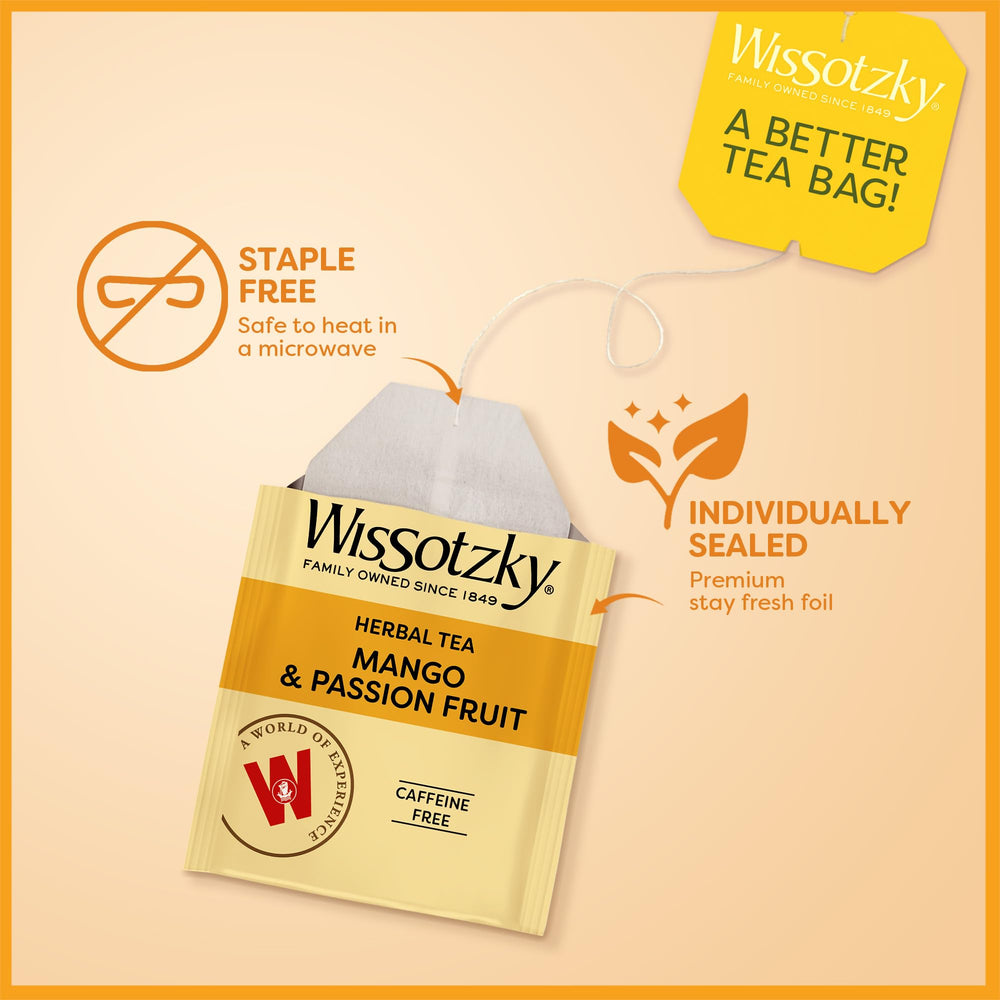 Wissotzky Mango & Passion Fruit tea iced glass highlighting refreshing chill