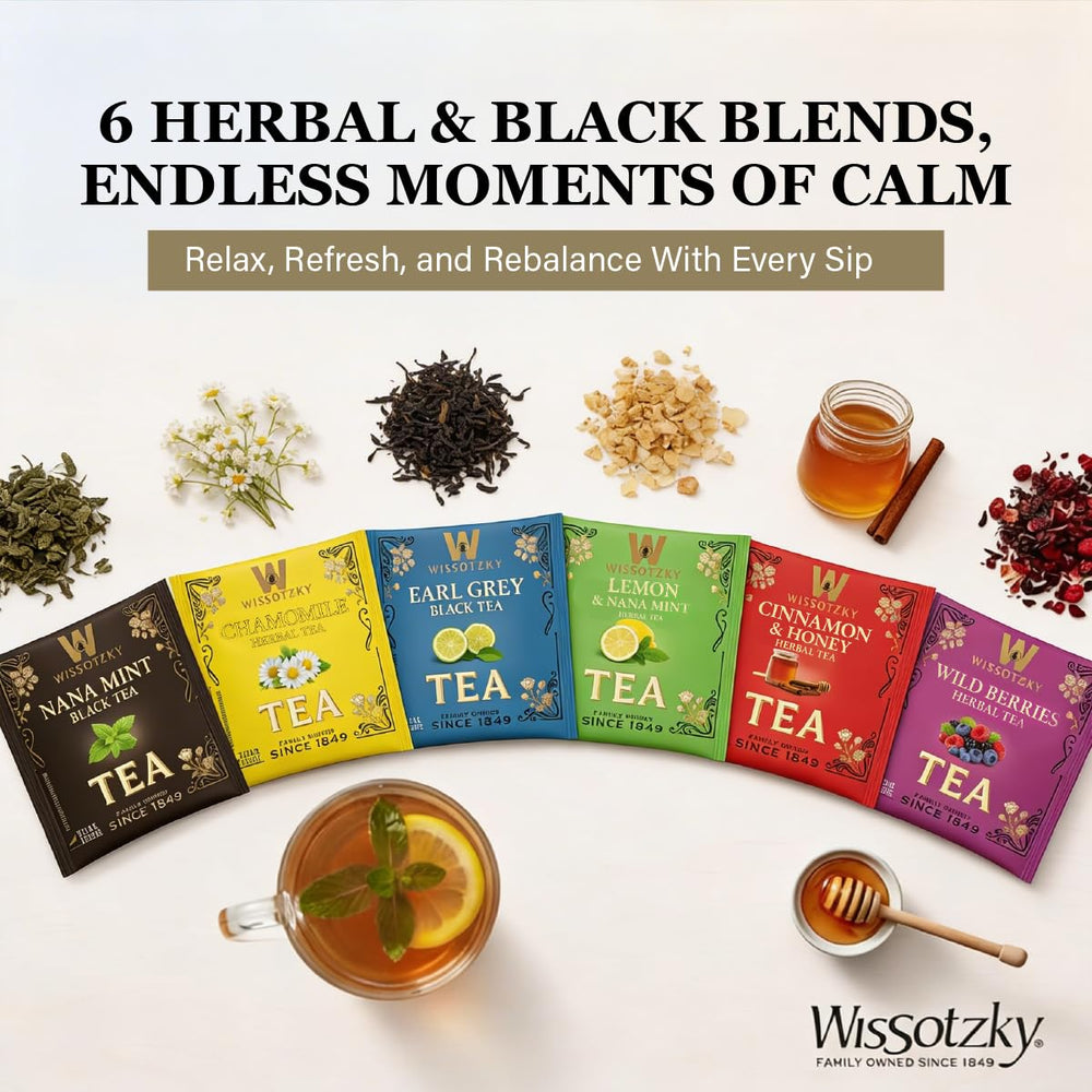 Wissotzky six flavor assortment featuring Early Grey and other blends for variety