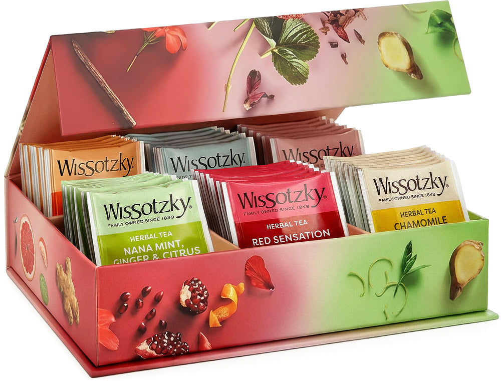 Wissotzky herbal tea sampler front view with gift-ready packaging