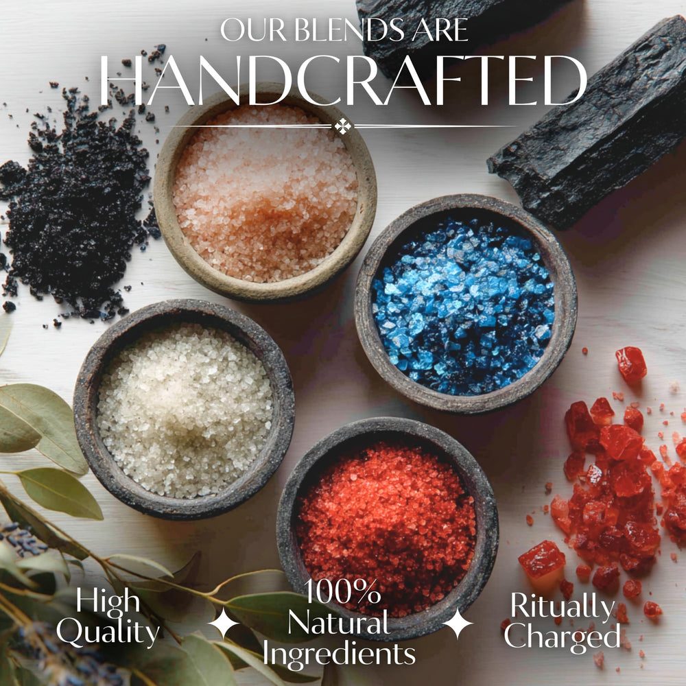 Witches and Wiccan black salt for gemstone cleansing before ritual use.