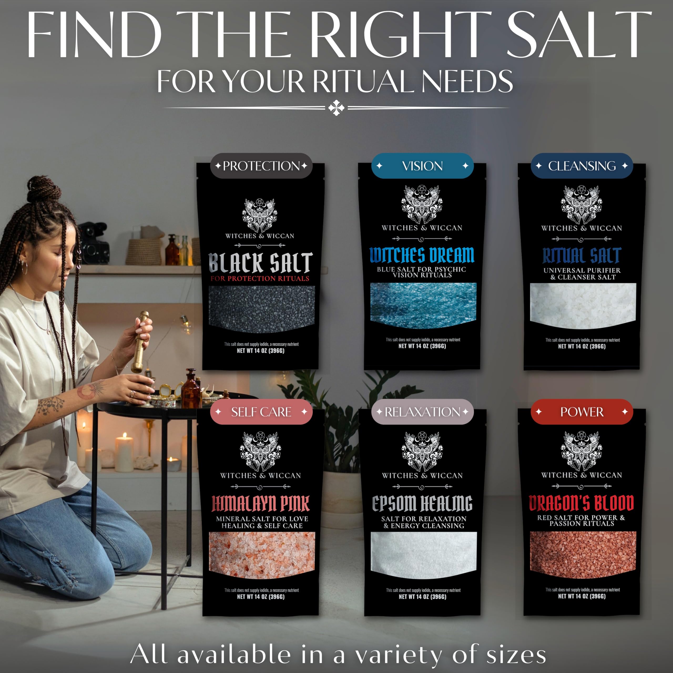 Witches & Wiccan black salt being sprinkled for space cleansing and protection.