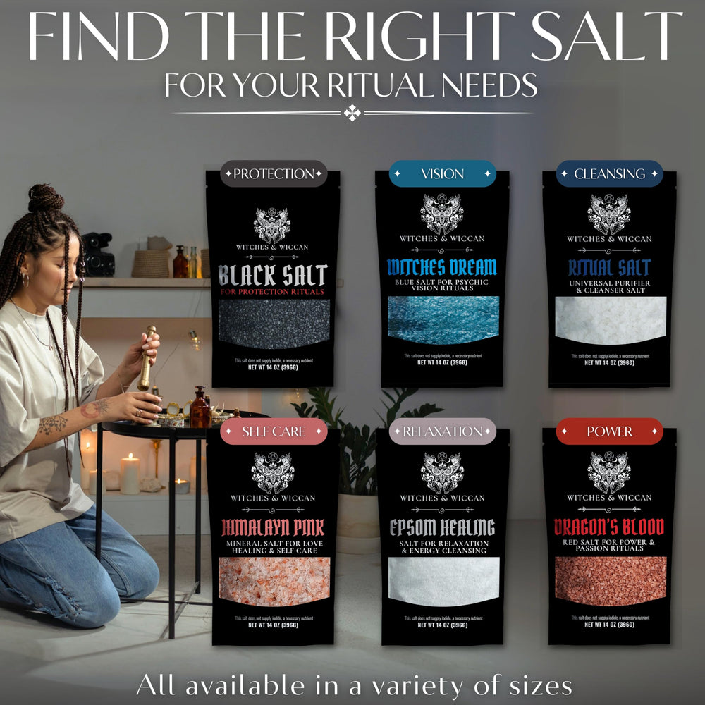 Witches & Wiccan black salt being sprinkled for space cleansing and protection.
