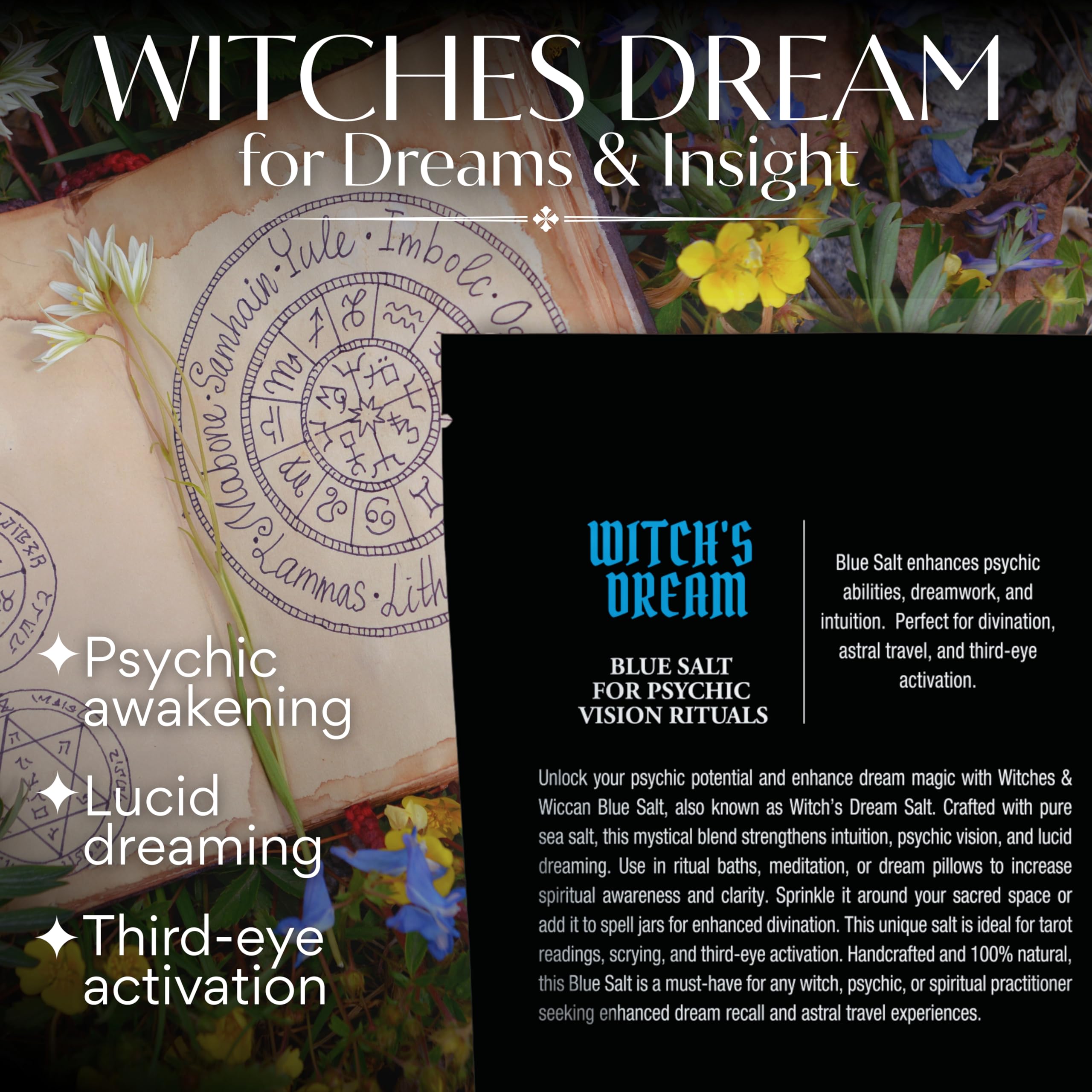 Witches & Wiccan blue sea salt for natural ingredients and gentle energy.