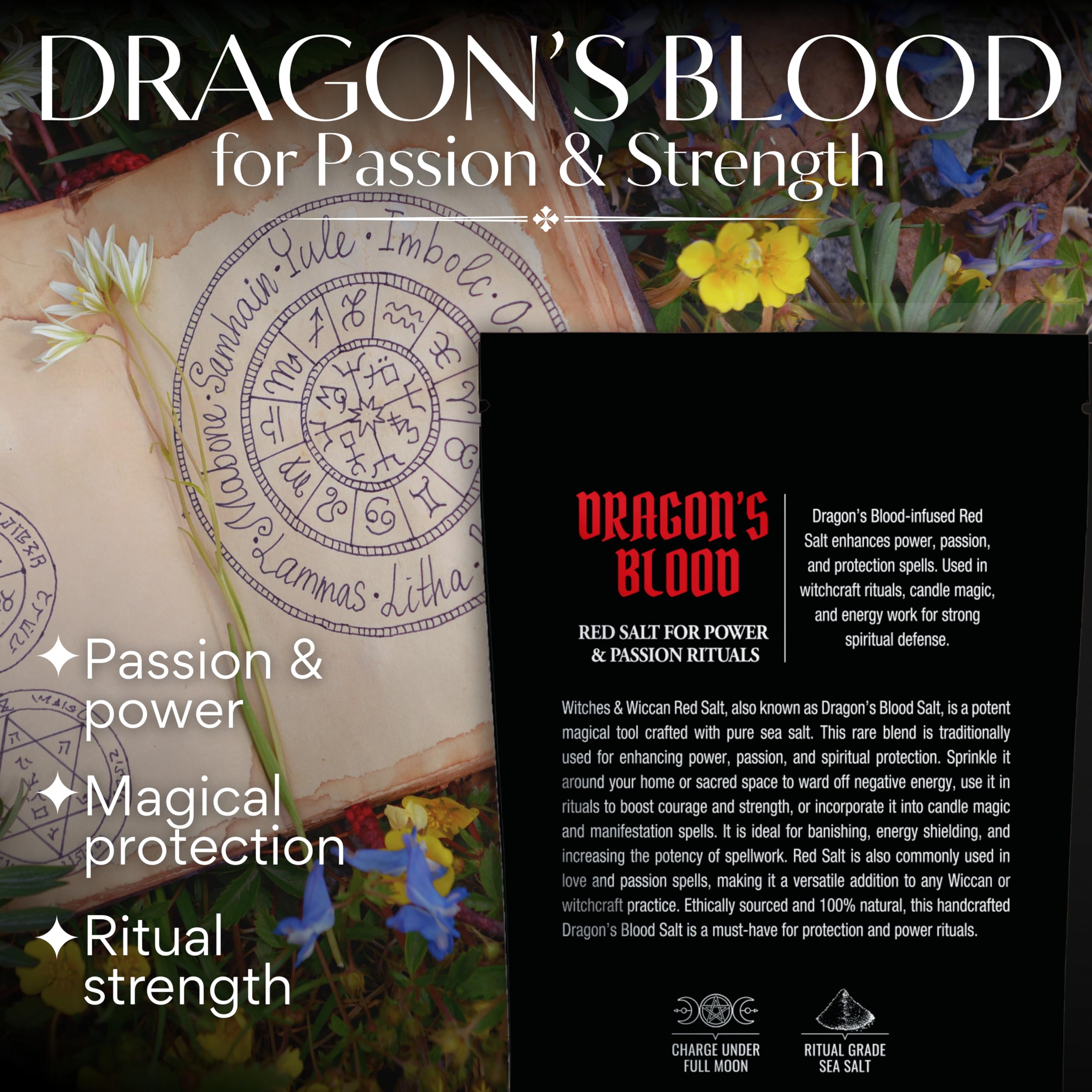 Red Dragon’s Blood Sea Salt used for energy clearing in a ritual space