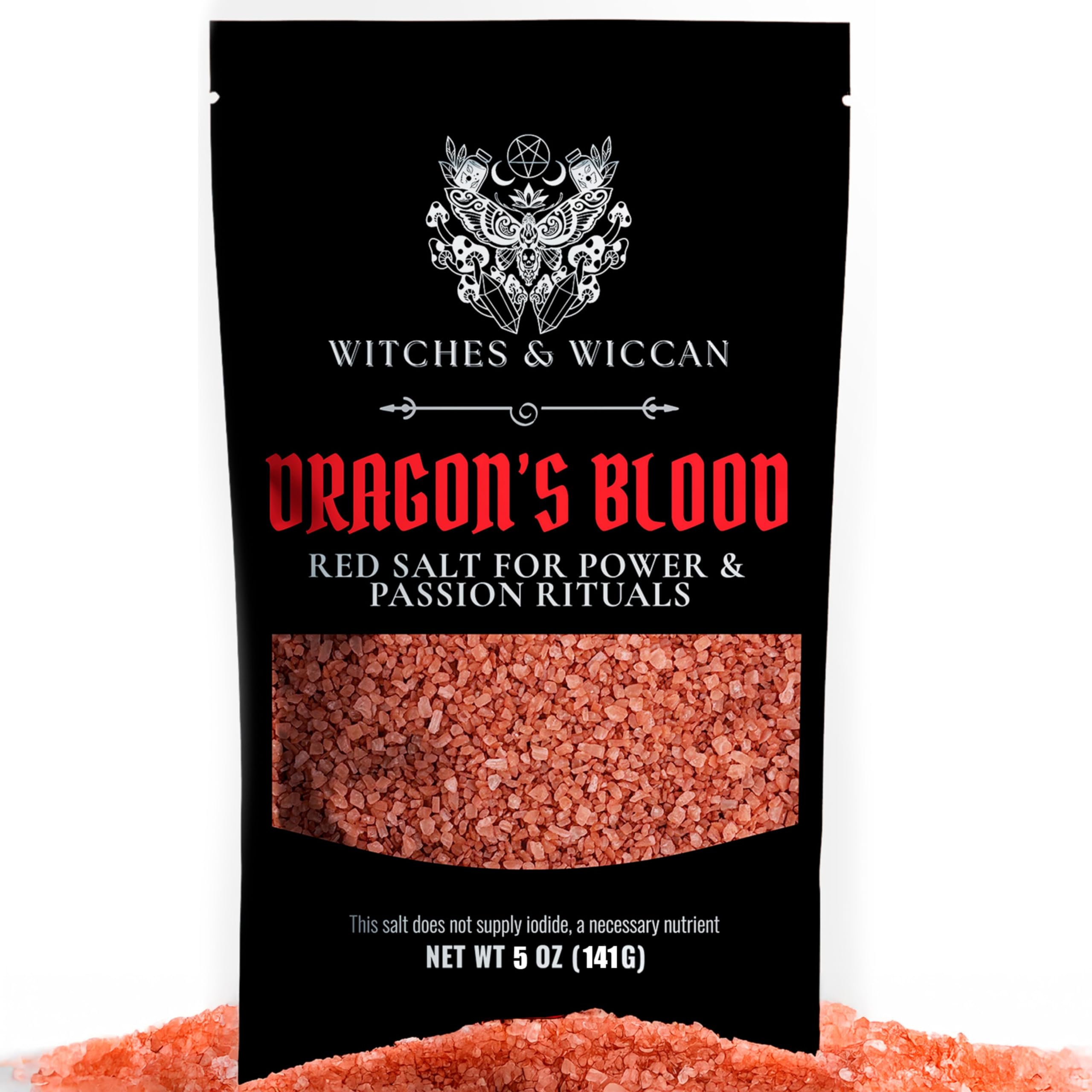 Witches & Wiccan Red Dragon’s Blood Sea Salt packaging ready for ritual storage.