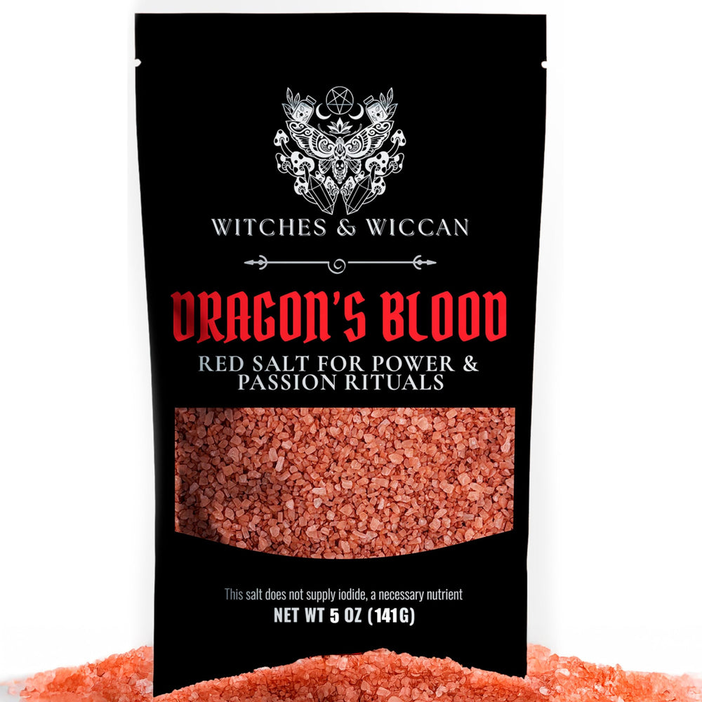 Witches & Wiccan Red Dragon’s Blood Sea Salt packaging ready for ritual storage.