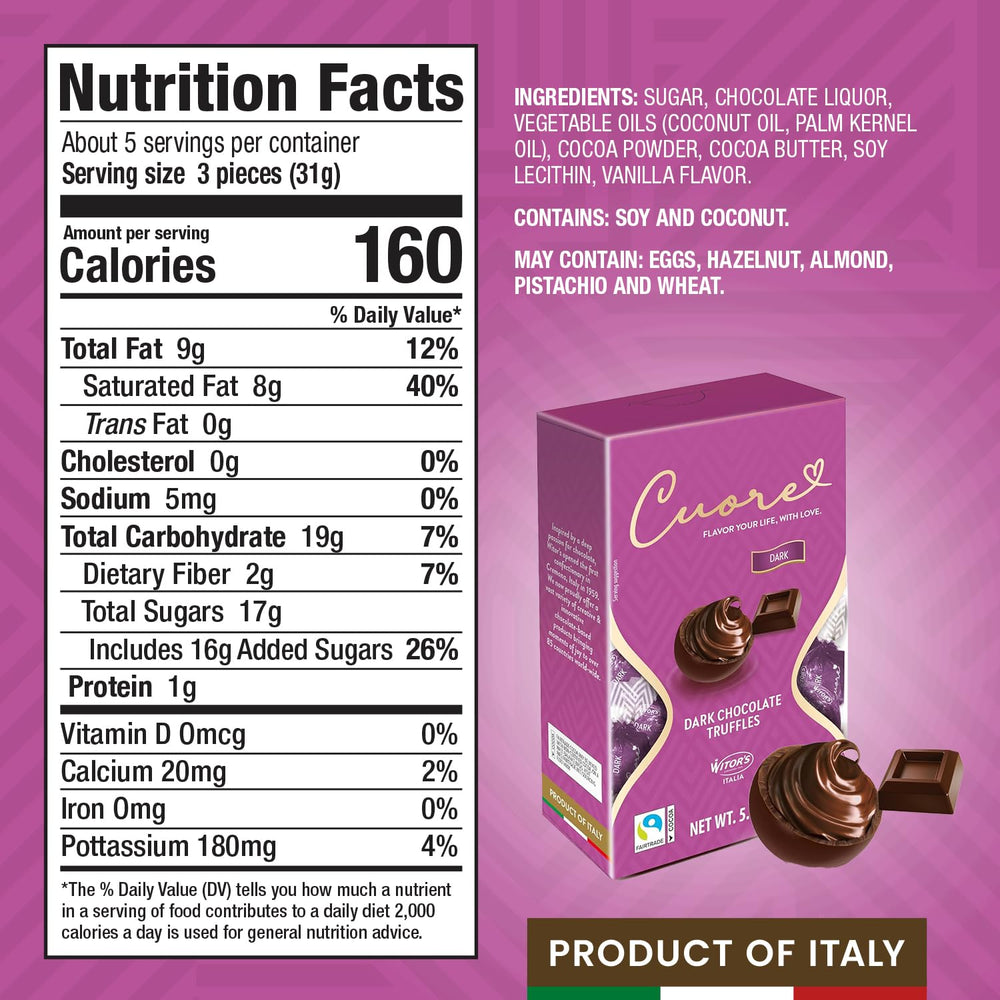 WITOR'S Cuore Italian truffles with creamy center, crafted in Italy for refined indulgence.