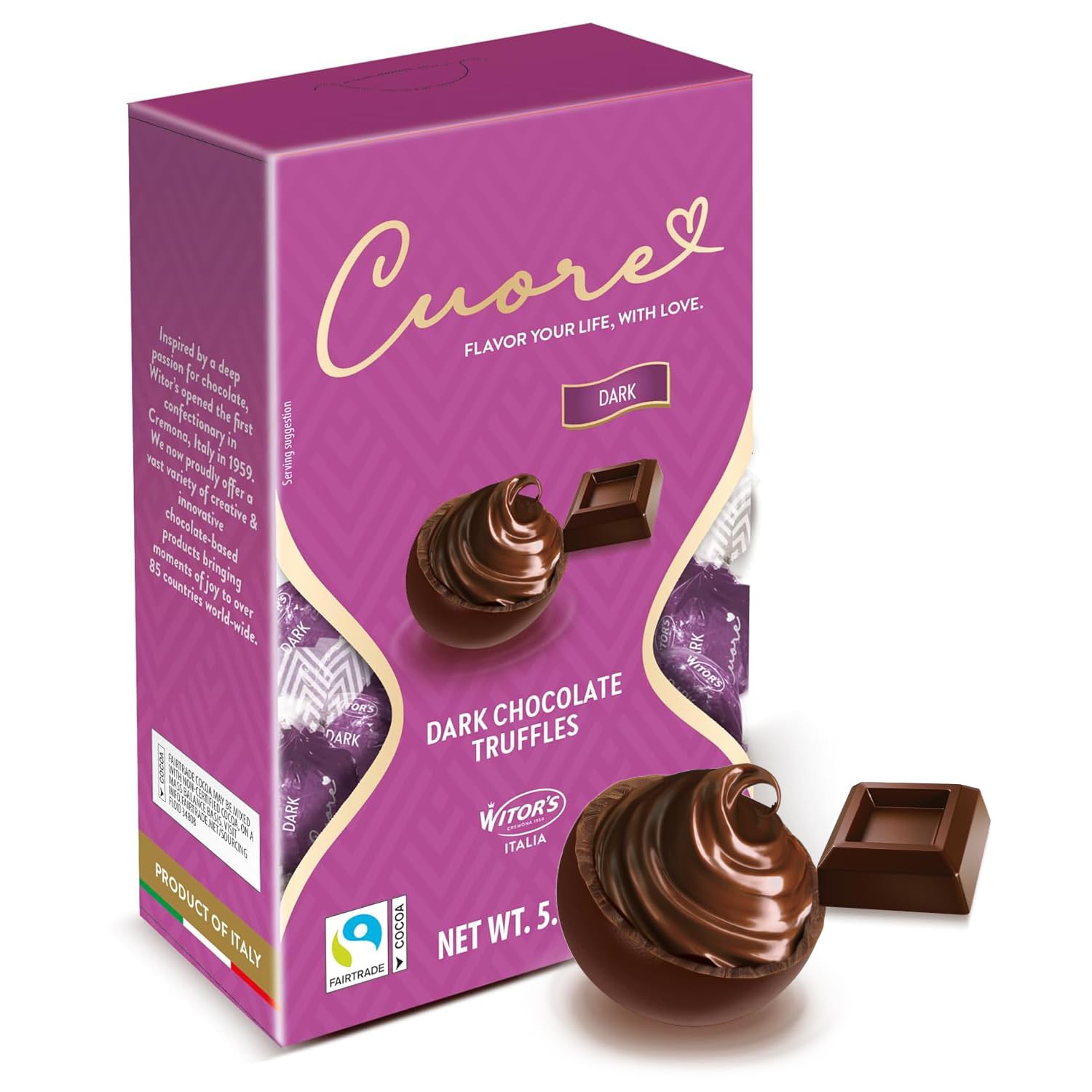 WITOR'S Cuore truffles with cream filling in a box, ideal for gifting.