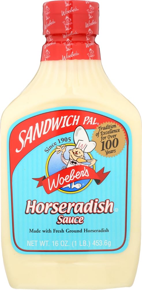 Woeber horseradish sauce bottle pour enhances sandwiches with sharp heat.