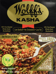 Wolff's Kasha Medium package with buckwheat groats, perfect base for quick meals.