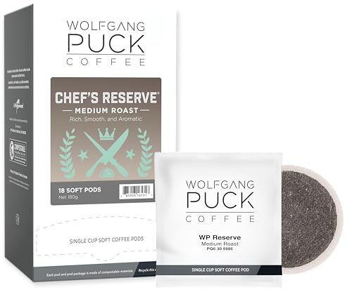 Wolfgang Puck Chef's Reserve soft pods with individual wrappers preserve freshness.
