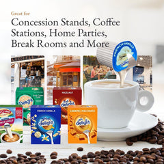 Wolgo Coffee Creamer Singles pouring into coffee, showcasing portable, mess-free convenience