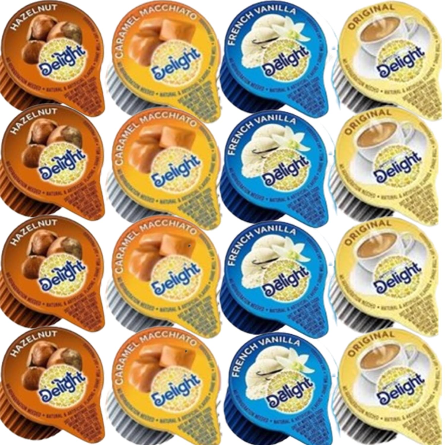 Wolgo coffee creamer singles variety pack; convenient shelf-stable flavor options for home, office, or travel.