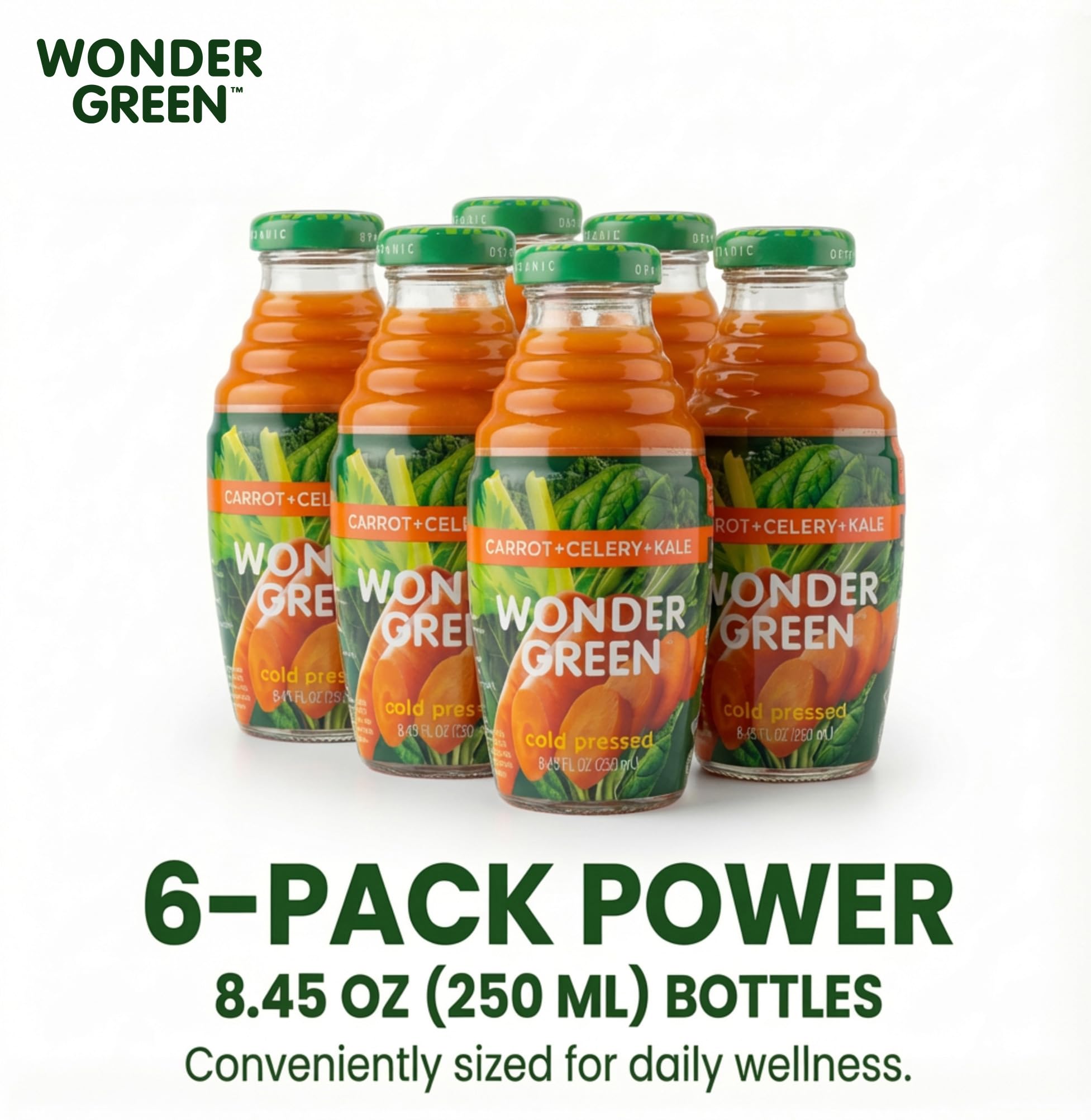 Wonder Green six-pack carton front showcases convenient weekly hydration.