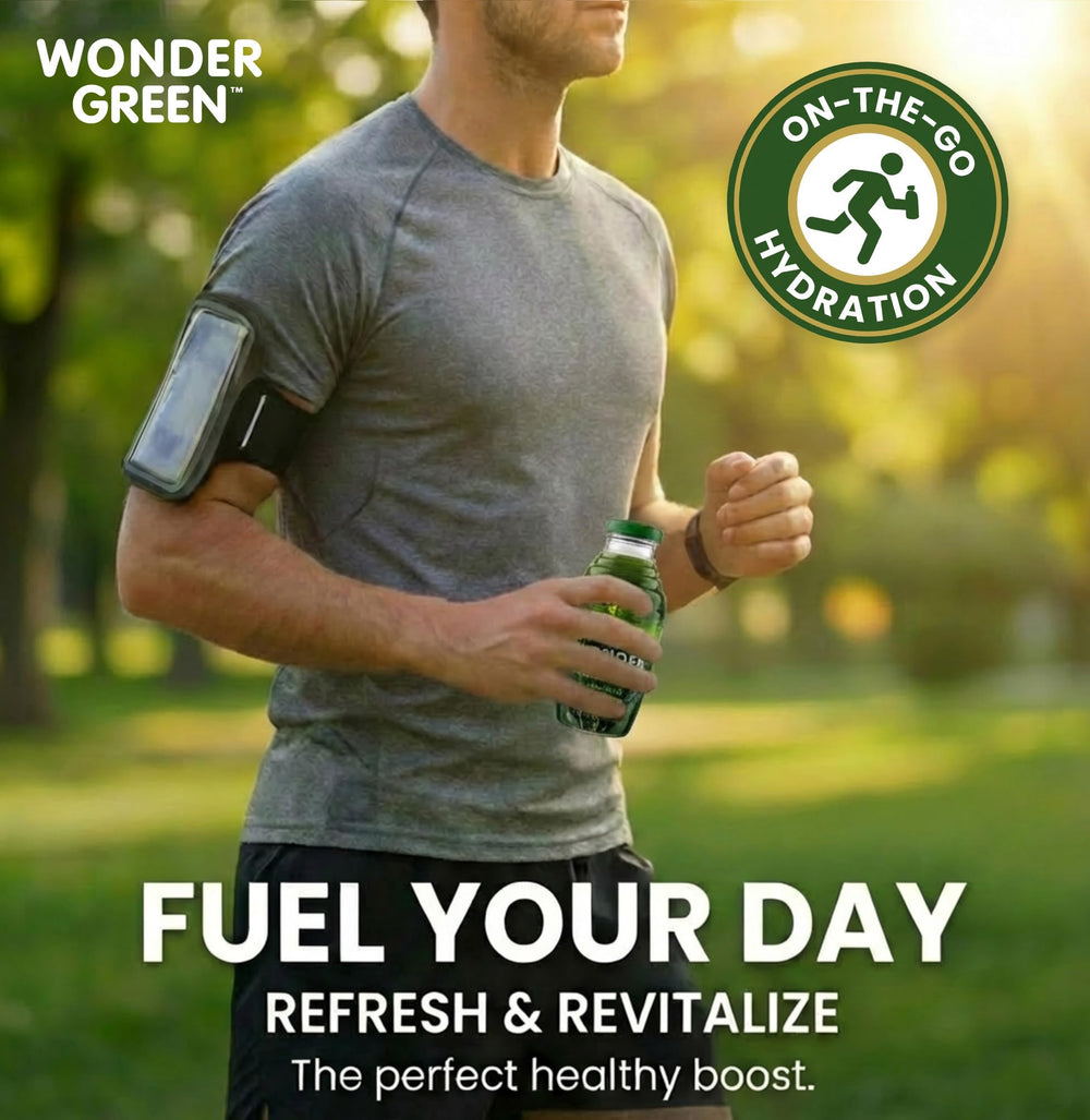 Wonder Green cucumber-apple splash image suggests hydrating refreshment with a hint of sweetness.