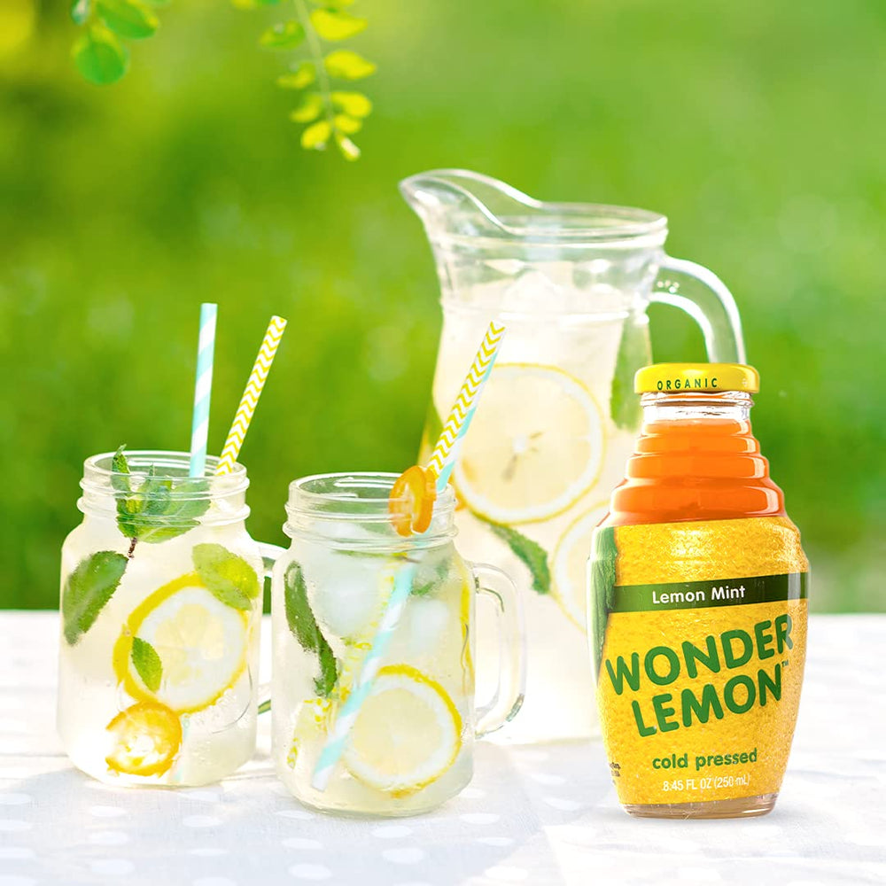 Wonder Lemon bottle label displays organic, halal, and non-GMO certifications