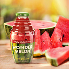 Wonder Melon Organic Watermelon Juice label closeup, highlights organic and kosher certifications.