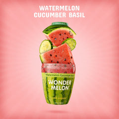 Six-pack display of Wonder Melon organic juice for everyday hydration.