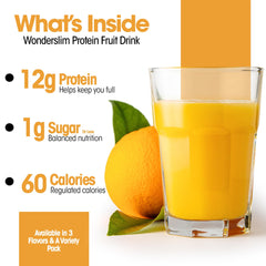 WonderSlim Tangy Orange glass highlights refreshing, low-calorie fruit drink option.