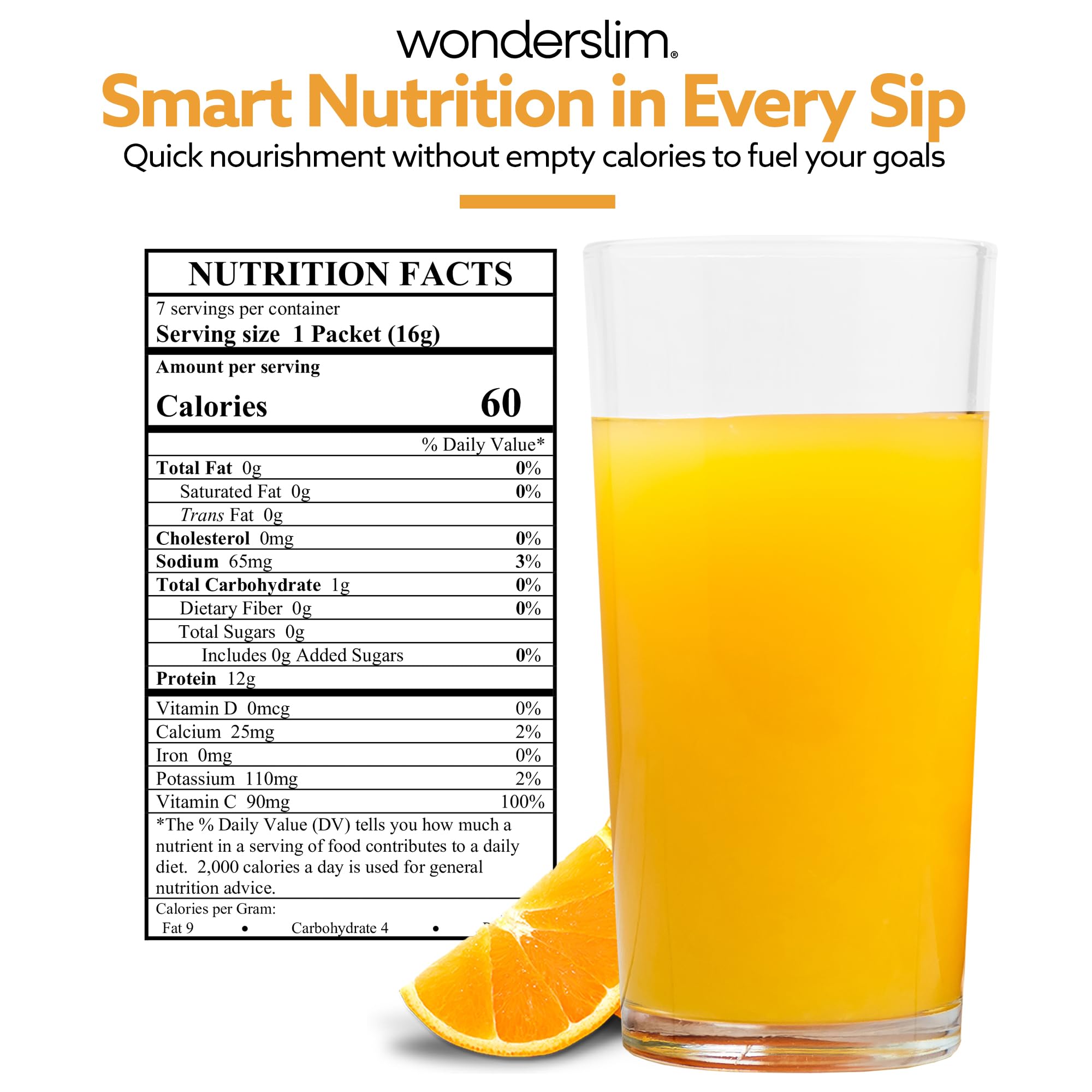 WonderSlim Tangy Orange pour bottle illustrates quick hydration after workouts.
