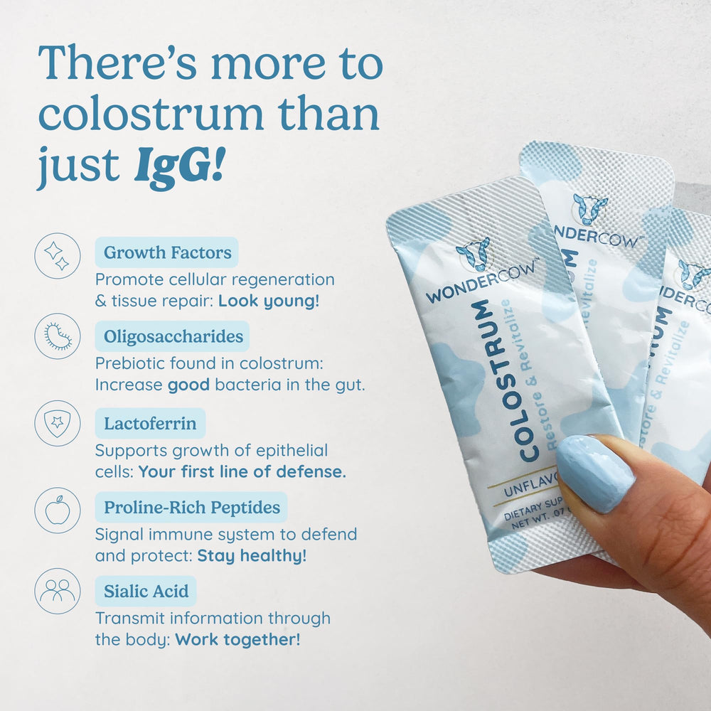 Sustainable sourcing label on WONDERCOW colostrum powder packaging