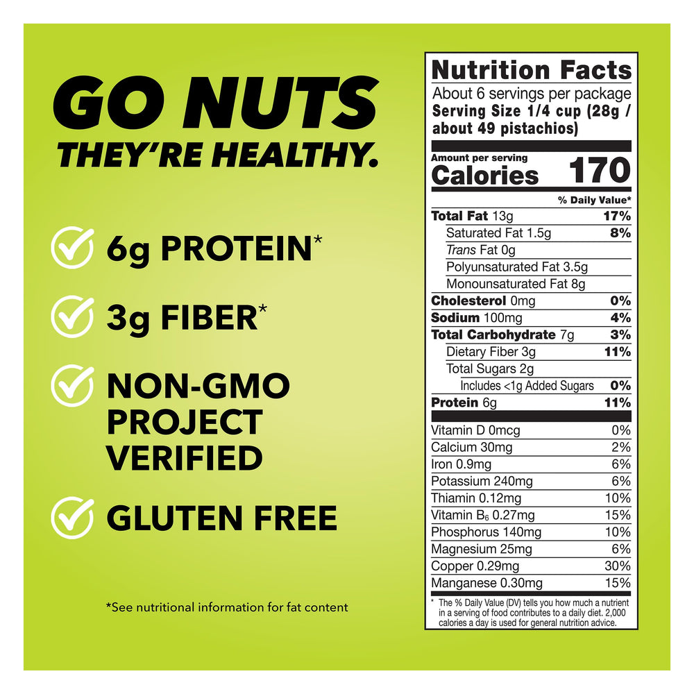 Close-up of Wonderful Pistachios No Shells Dill Pickle roasted nuts in a resealable bag.