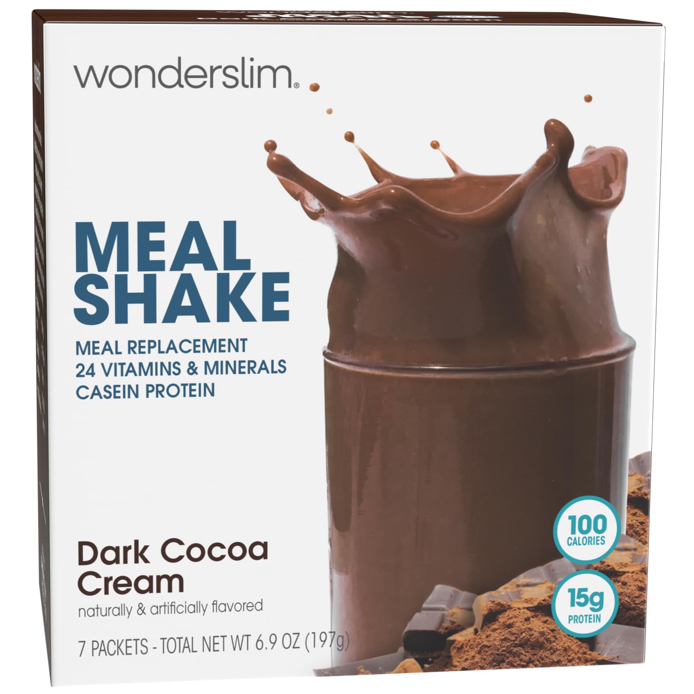 WonderSlim Dark Cocoa Cream packaging highlights gluten-free and low-carb formula.