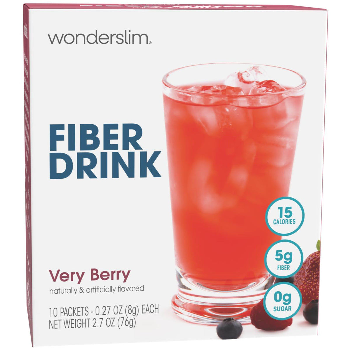 WonderSlim Very Berry Fiber Drink being poured into a glass for a refreshing fiber boost