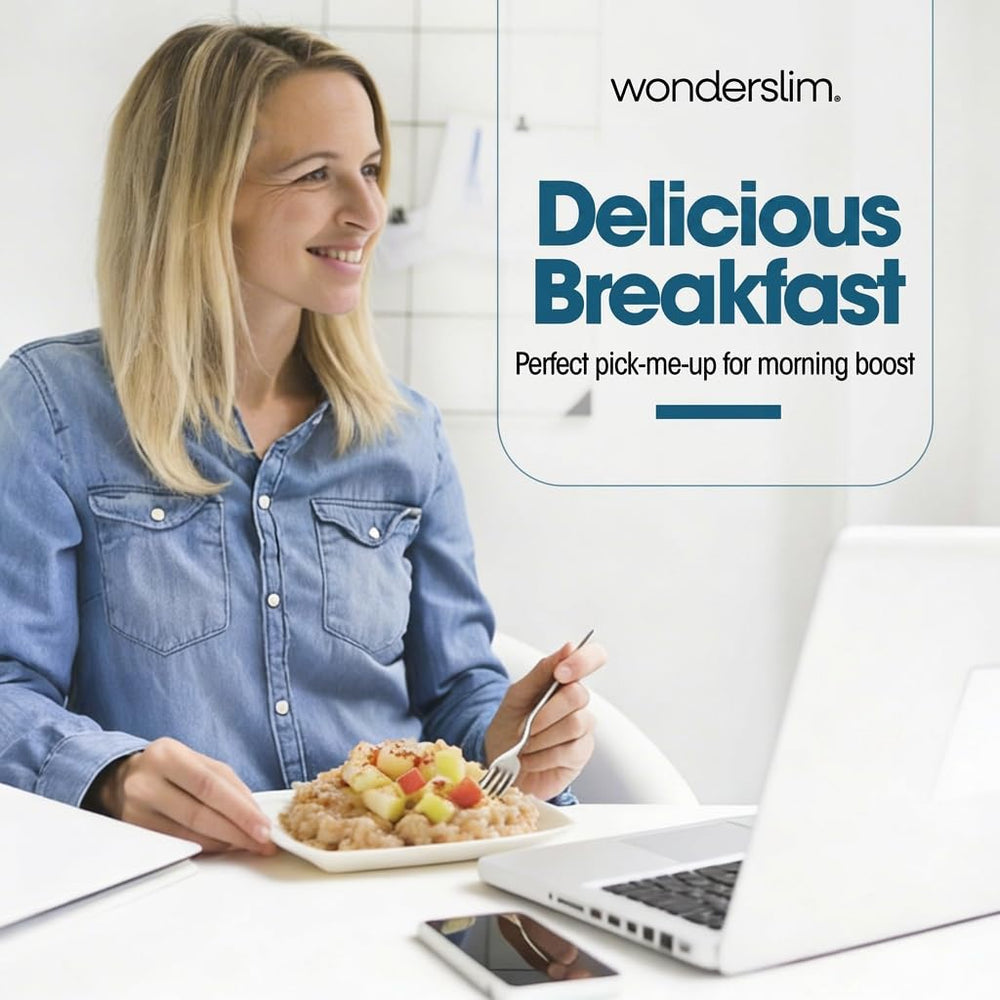 WonderSlim serving spoon beside oats evokes a warm inviting aroma.