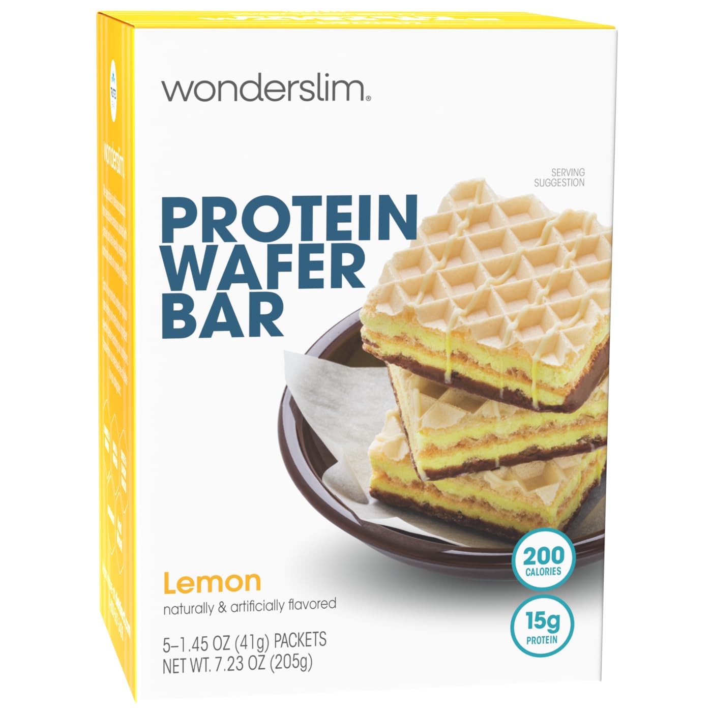 WonderSlim Lemon Protein Wafer Bar packfront, a convenient high-protein snack for busy days.