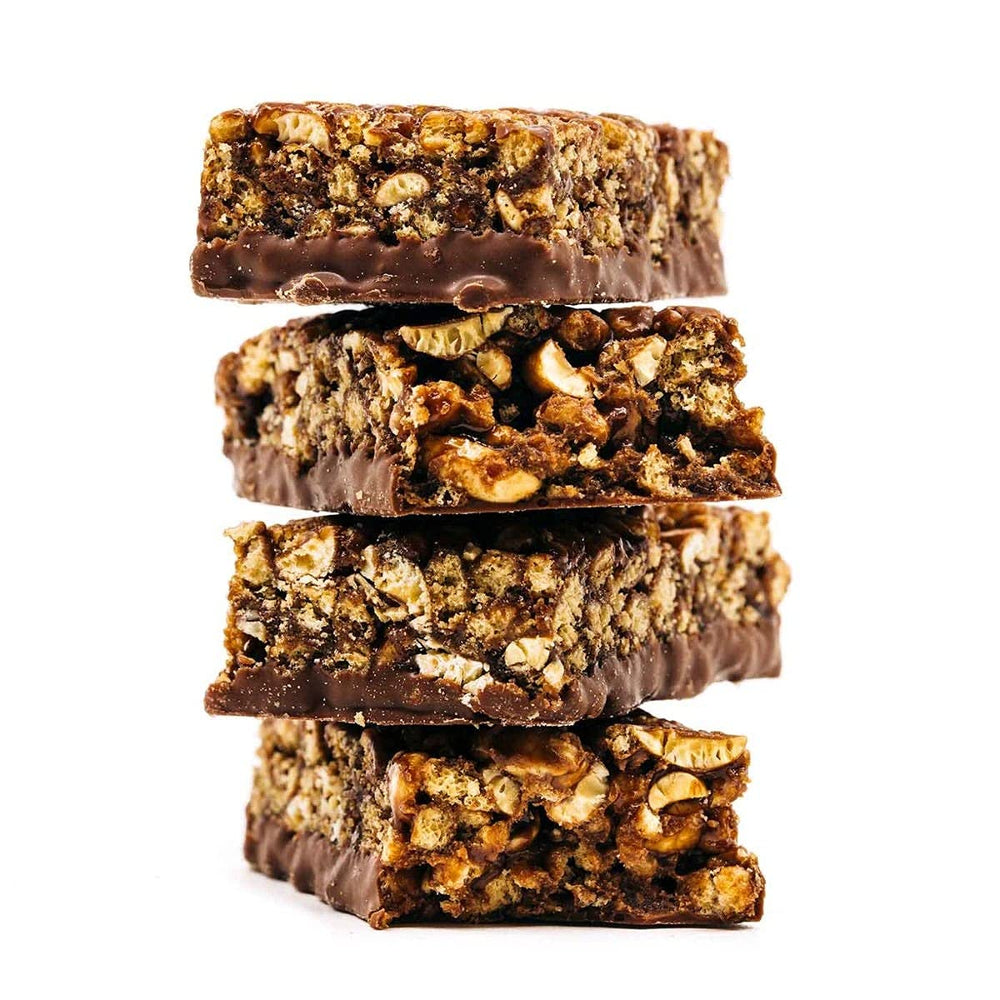 Texture close-up of WonderSlim fudge graham bar showing graham crunch for snacking