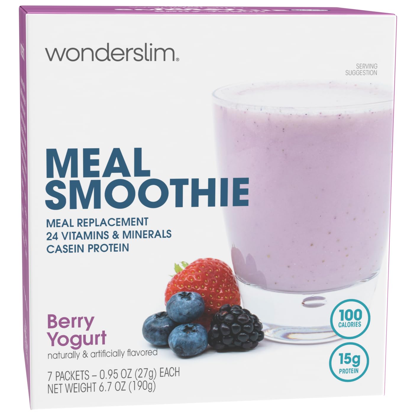 WonderSlim Berry Yogurt smoothie in 7-count box showing convenient packaging.