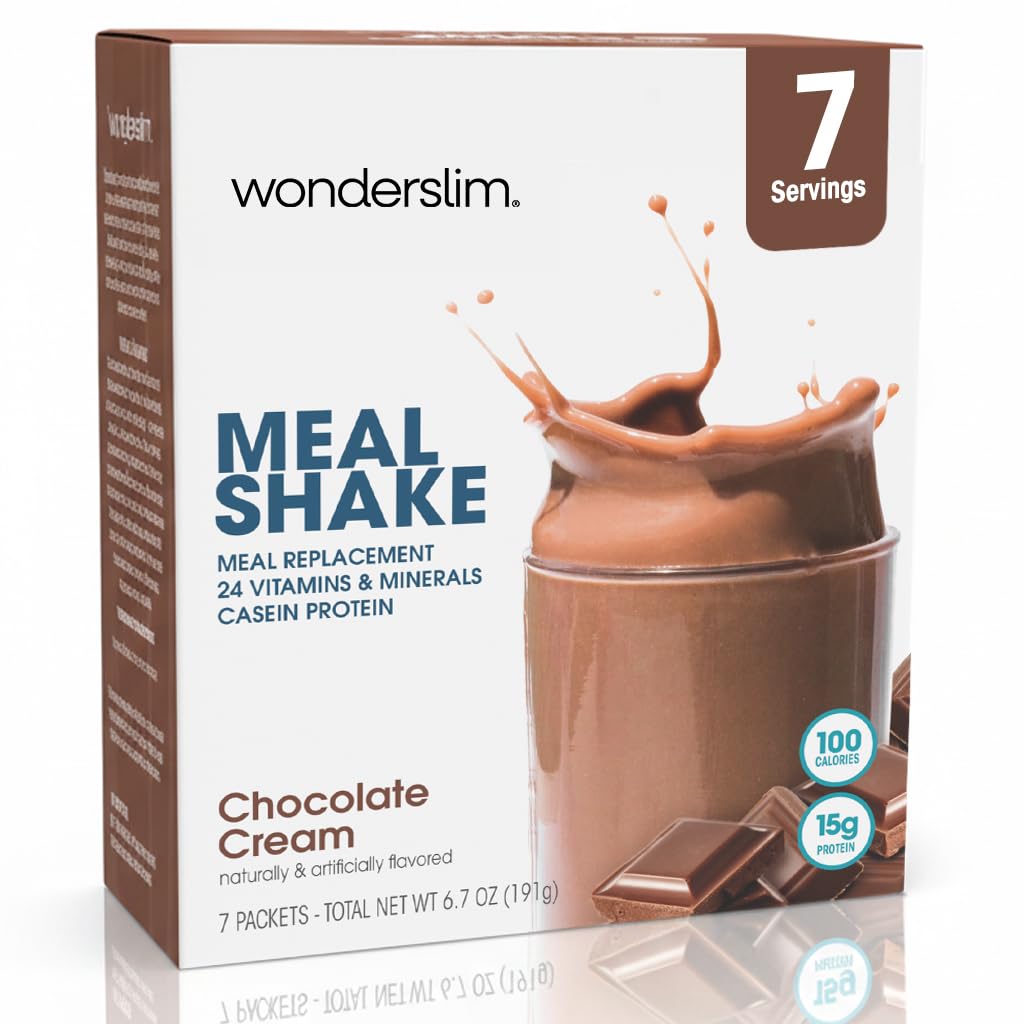 WonderSlim chocolate cream packaging shows a convenient on-the-go meal option.