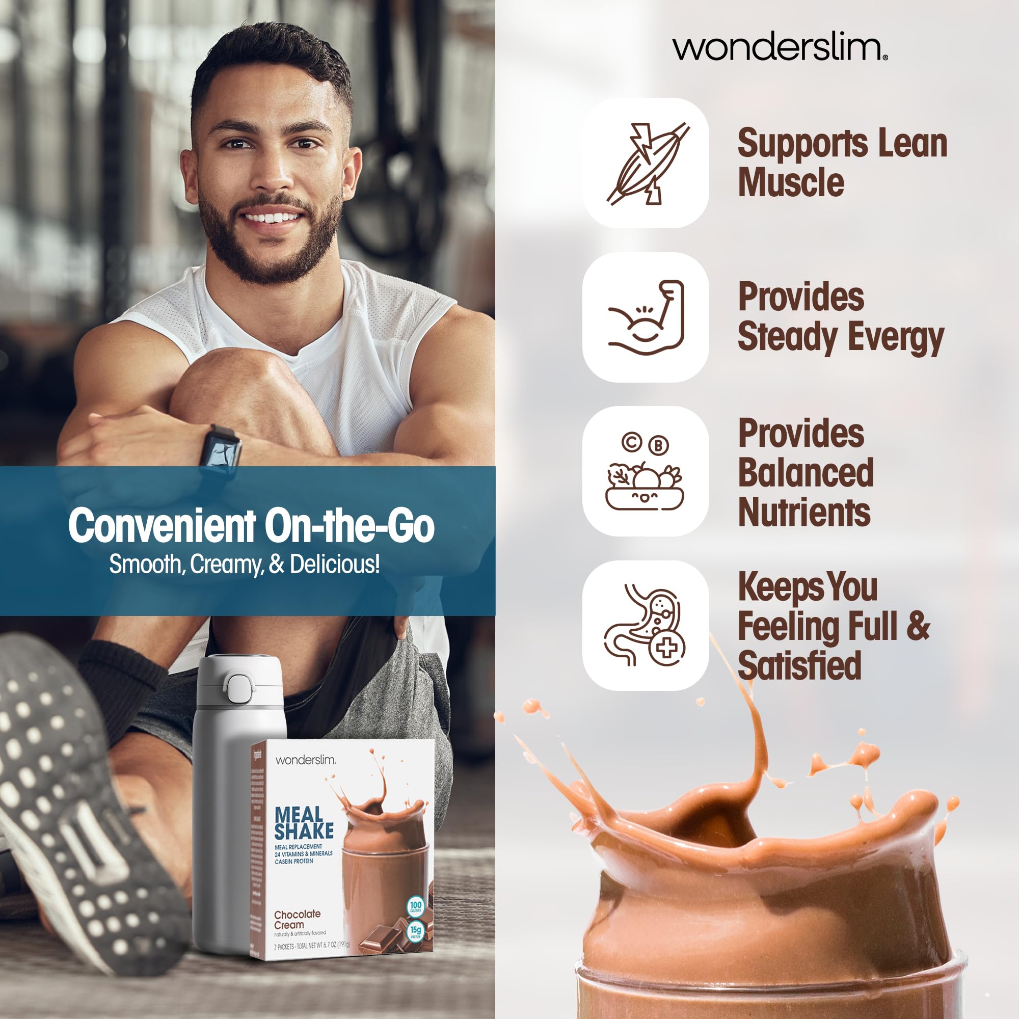 Serving of WonderSlim shake ready to enjoy as a meal or snack.
