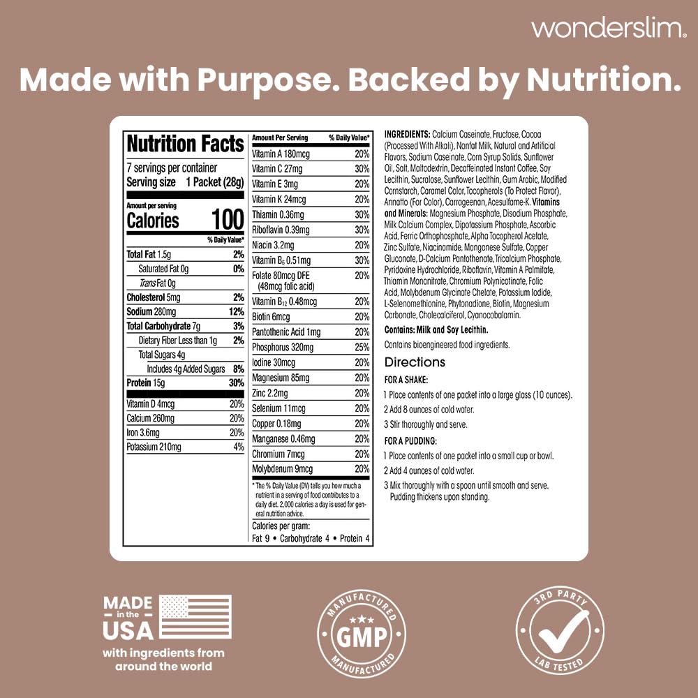 WonderSlim Mocha Cream shake packaging showing convenient single-serve packets.