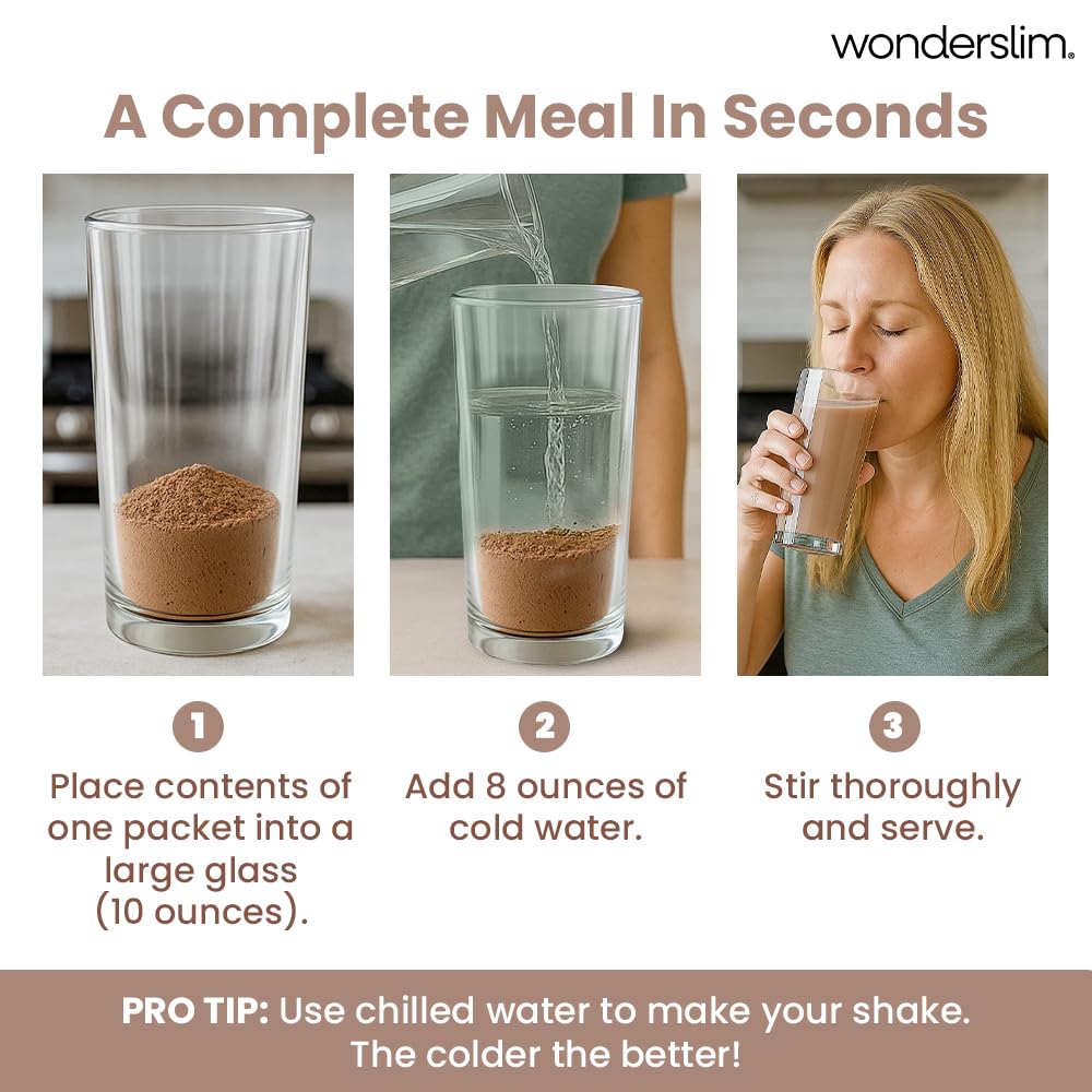 WonderSlim on-the-go packets with bottle, ideal busy lifestyle.