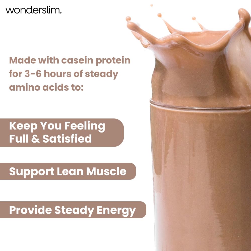 WonderSlim 15g calcium caseinate protein label highlights slow-digesting nutrition.