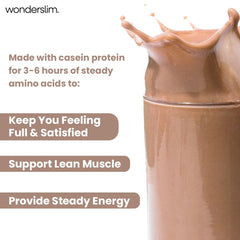 WonderSlim 15g calcium caseinate protein label highlights slow-digesting nutrition.