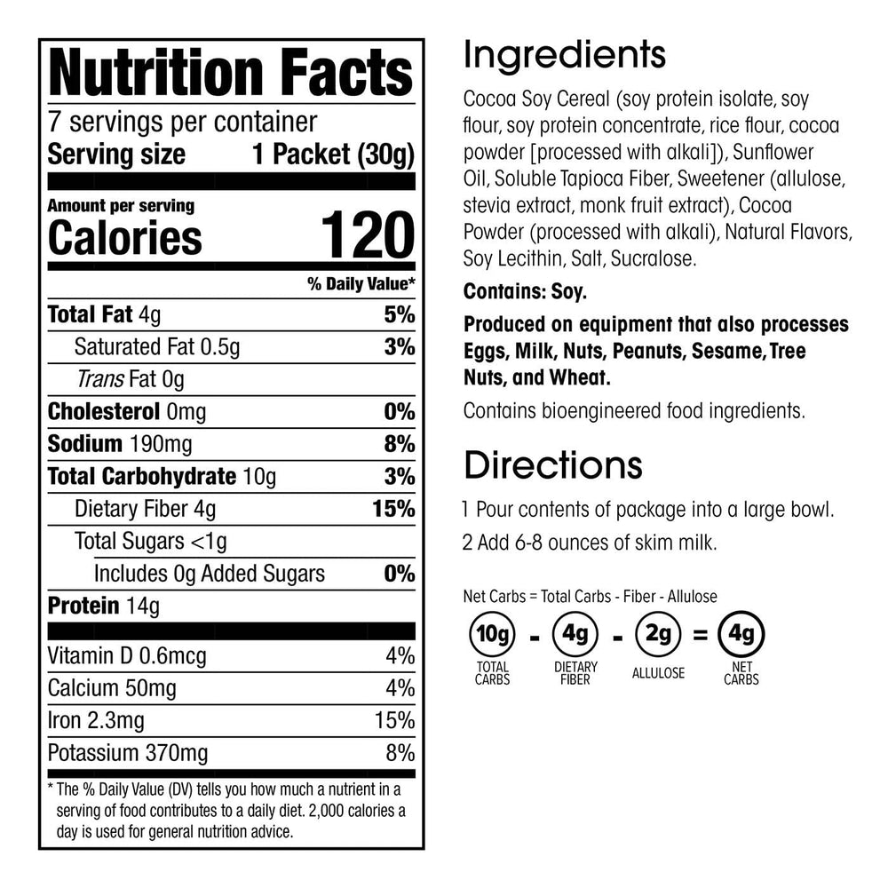 WonderSlim Protein Cereal Cocoa serving bowl showing 16g protein per serving.