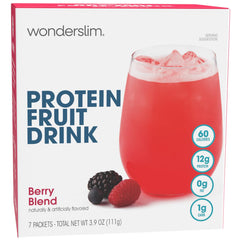 WonderSlim Protein Fruit Drink Berry Blend bottle showing a fat-free, keto-friendly option for on-the-go hydration.